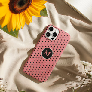 Coques iPhone 16 Pro Max Élégant noir et rose Polka Dot Monogramme