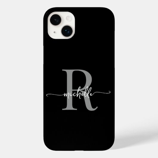 Coques Case-Mate iPhone Élégant Noir Gris Script Monogramme initial (Verso)