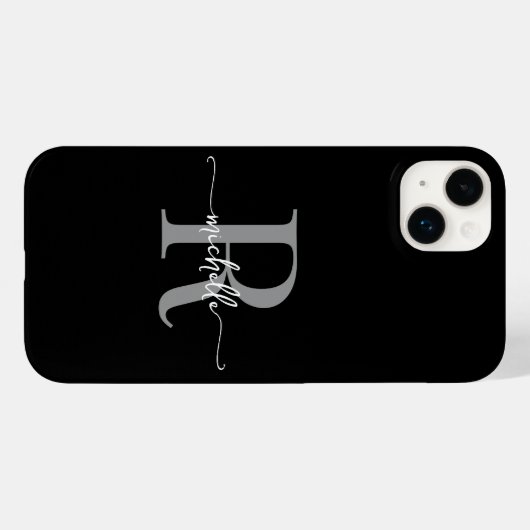 Coques Case-Mate iPhone Élégant Noir Gris Script Monogramme initial (Verso (horizontal))