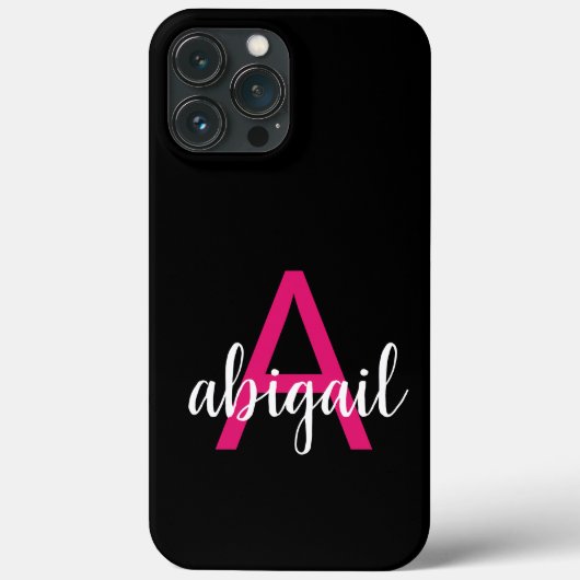 Coques Case-Mate iPhone Élégant noir Hot rose moderne Monogramme Nom (Verso)