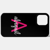 Coques Case-Mate iPhone Élégant noir Hot rose moderne Monogramme Nom (Verso (horizontal))