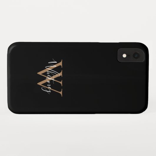 Coques Case-Mate iPhone Élégant Noir moderne Script Monogramme Nom (Dos (Horizontal))