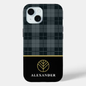 Coques Case-Mate iPhone Elégant Noir Monogramme Gris Tartan Plaid (Verso)