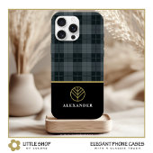 Coques Case-Mate iPhone Elégant Noir Monogramme Gris Tartan Plaid
