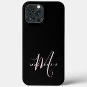 Coques Case-Mate iPhone Élégant Noir Noir Blush Pink Script Monogramme (Verso)