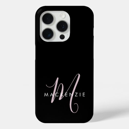 Coques Case-Mate iPhone Élégant Noir Noir Blush Pink Script Monogramme (Verso)