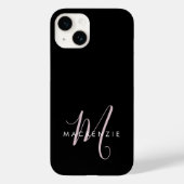 Coques Case-Mate iPhone Élégant Noir Noir Blush Pink Script Monogramme (Verso)