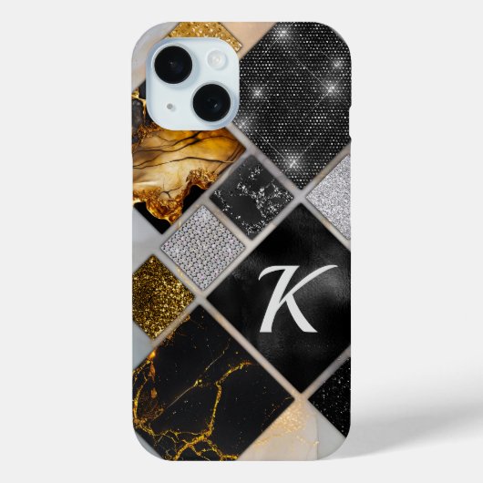 Coques Case-Mate iPhone Elégant noir or argent géométrique (Verso)