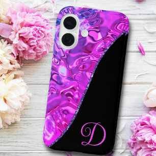 Coques iPhone 16 Élégant noir rose chaud violet Parties scintillant