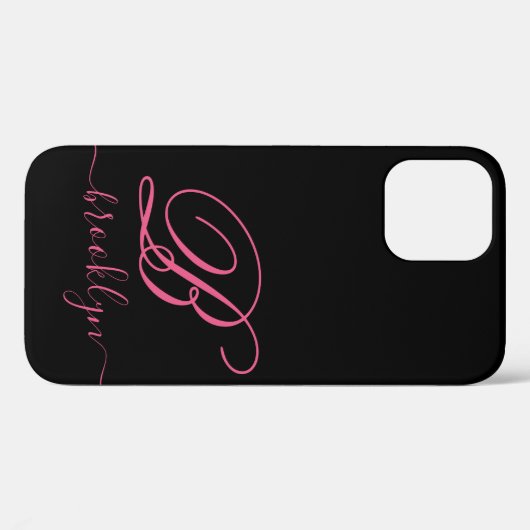 Coques Case-Mate iPhone Élégant noir rose moderne, manuscrit monogramme (Verso (horizontal))
