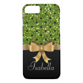 Coques Case-Mate iPhone Élégant noir vert pois or arc monogramme (Dos)