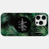 Coques Case-Mate iPhone Élégant noir vert Tropical Palm Feuilles Monogramm (Verso (horizontal))