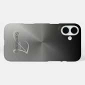 Coques Case-Mate iPhone Élégant nom de monogramme noir Ombre Faux métal (Verso (horizontal))