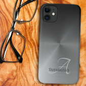 Coques Case-Mate iPhone Élégant nom de monogramme noir Ombre Faux métal