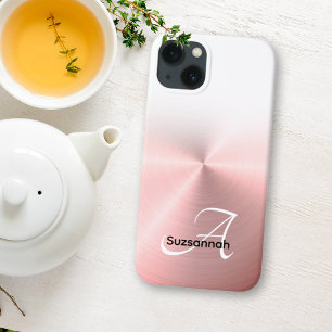 Case-Mate iPhone Case Élégant nom de monogramme Rose Gold Faux Metal