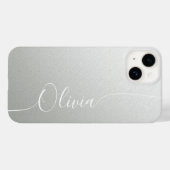 Coques Case-Mate iPhone Élégant Nom de Script Calligraphique Argenté Brill (Verso (horizontal))