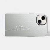 Coques Case-Mate iPhone Élégant Nom de Script Calligraphique Argenté Brill (Verso (horizontal))