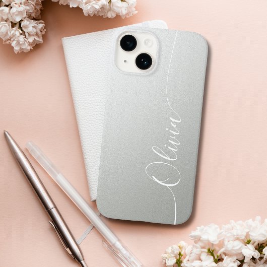 Coques Case-Mate iPhone Élégant Nom de Script Calligraphique Argenté Brill