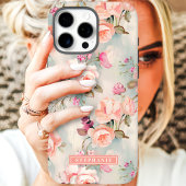 Coques Case-Mate iPhone Élégant Nom Floral Rose et Pêche