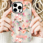 Coques Case-Mate iPhone Élégant Nom Floral Rose et Pêche