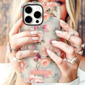 Coques Case-Mate iPhone Élégant Nom Floral Rose et Pêche