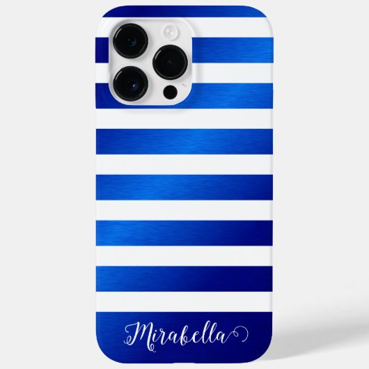 Coques Case-Mate iPhone Élégant nom Monogramme Bleu et Blancs (Verso)