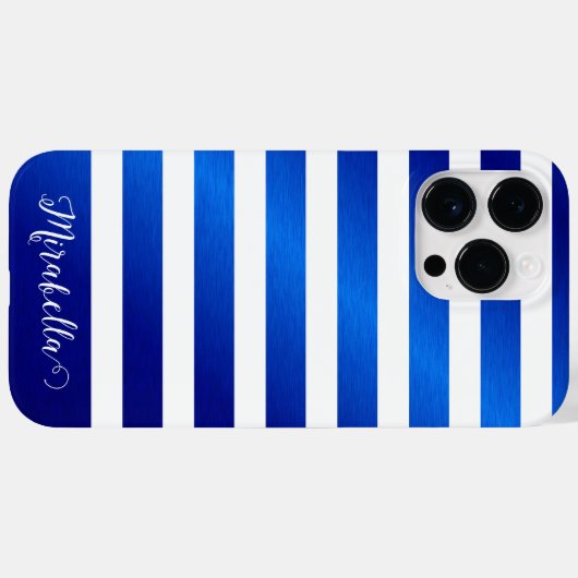 Coques Case-Mate iPhone Élégant nom Monogramme Bleu et Blancs (Verso (horizontal))