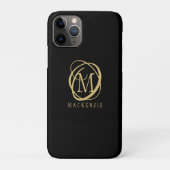 Coques Case-Mate iPhone Élégant Nom Monogramme Or Noir (Dos)