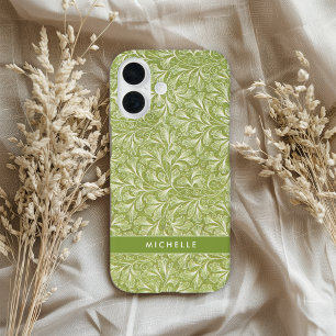 Coques iPhone 16 Élégant Nom Personnalisé Botanique Vert