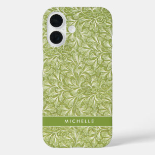 Coques iPhone 16 Élégant nom personnalisé Green Botanical