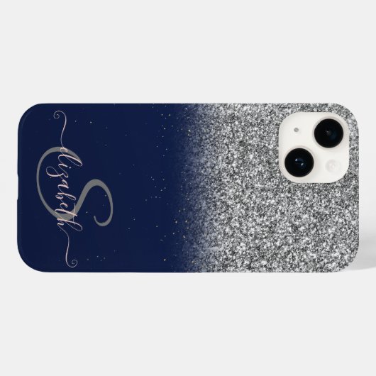 Coques Case-Mate iPhone Elégant Ombre Parties scintillant Argent, Monogram (Verso (horizontal))