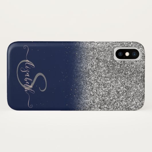 Coques Case-Mate iPhone Elégant Ombre Parties scintillant Argent, Monogram (Dos (Horizontal))