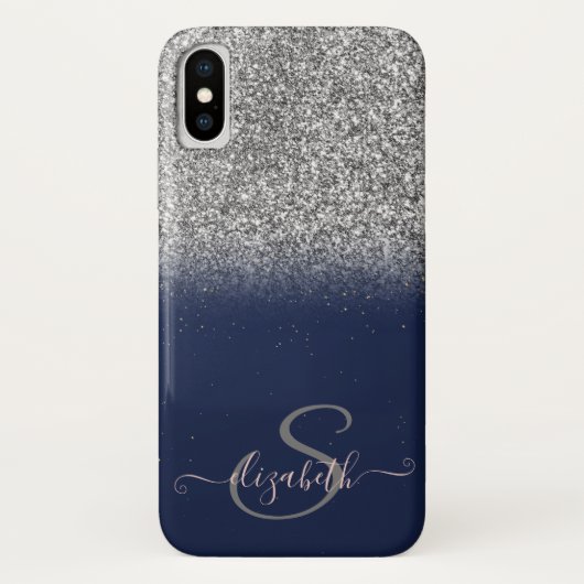 Coques Case-Mate iPhone Elégant Ombre Parties scintillant Argent, Monogram (Dos)