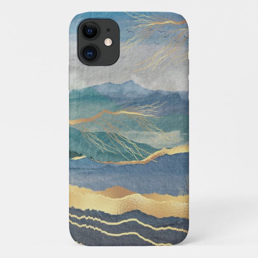 Coques Case-Mate iPhone Elégant or bleu paysage Art (Dos)