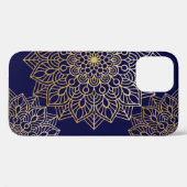 Coques Case-Mate iPhone Elégant or et Motif bleu Mandala (Verso (horizontal))