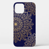 Coques Case-Mate iPhone Elégant or et Motif bleu Mandala (Verso)