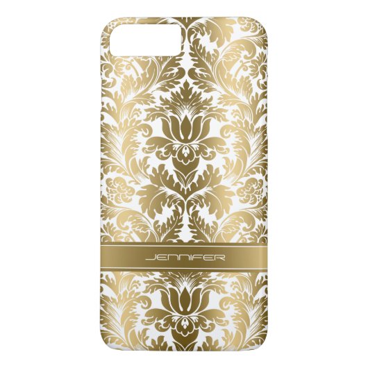 Coques Case-Mate iPhone Elégant or Floral Damas 2 Arrière - plan blanc (Dos)