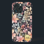 Case-Mate iPhone Case Élégant or noir rose floral Aquarelle Monogramme<br><div class="desc">Élevez le style de votre téléphone avec notre étui de téléphone Elégant couleur or noir rose floral monogramme. Ce design exquis présente des fleurs sauvages délicats, des baies et des fougères dans des tons pastel apaisants de beige, rose pêche, rouge et vert turquoise sur un arrière - plan noir/noir. C'est...</div>