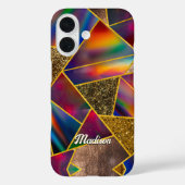 Coques Case-Mate iPhone Elégant or rouge holographique géométrique (Verso)