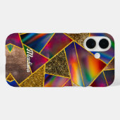 Coques Case-Mate iPhone Elégant or rouge holographique géométrique (Verso (horizontal))