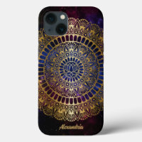 Elégant or sur Nebula noire Lotus Henna Mandala