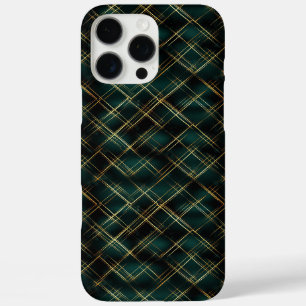 Coques iPhone 16 Pro Max Élégant or & tarte vert foncé Plaid Noël