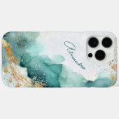 Coques Case-Mate iPhone Elégant or Turquoise Abstrait Aquarelle Nom person (Verso (horizontal))