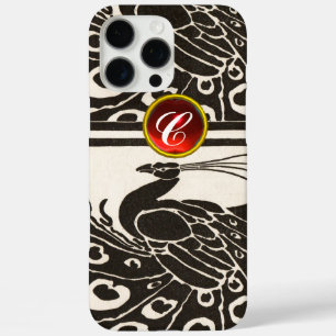 COQUES iPhone 16 PRO MAX ÉLÉGANT PAON BLANC NOIR RUBIS ROUGE GEMME MONOGRAM