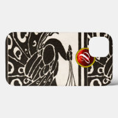 COQUES Case-Mate iPhone ÉLÉGANT PAON BLANC NOIR RUBIS ROUGE GEMME MONOGRAM (Verso (horizontal))