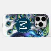 Coques Case-Mate iPhone Élégant paon monogramme (Verso (horizontal))