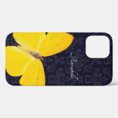 Coques Case-Mate iPhone Elégant Papillon jaune Noir Damas Ajouter un nom (Verso (horizontal))