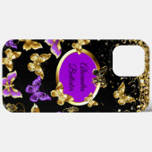 Coques Case-Mate iPhone Élégant Papillon pourpre Gold Confetti Noir (Verso (horizontal))