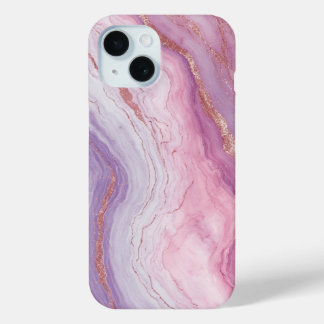 Coque Pour iPhone 15 Élégant Pastel Marbre & Rose Parties scintillant o