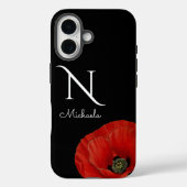 Coques Case-Mate iPhone Élégant pavot rouge monogramme sur noir (Verso)